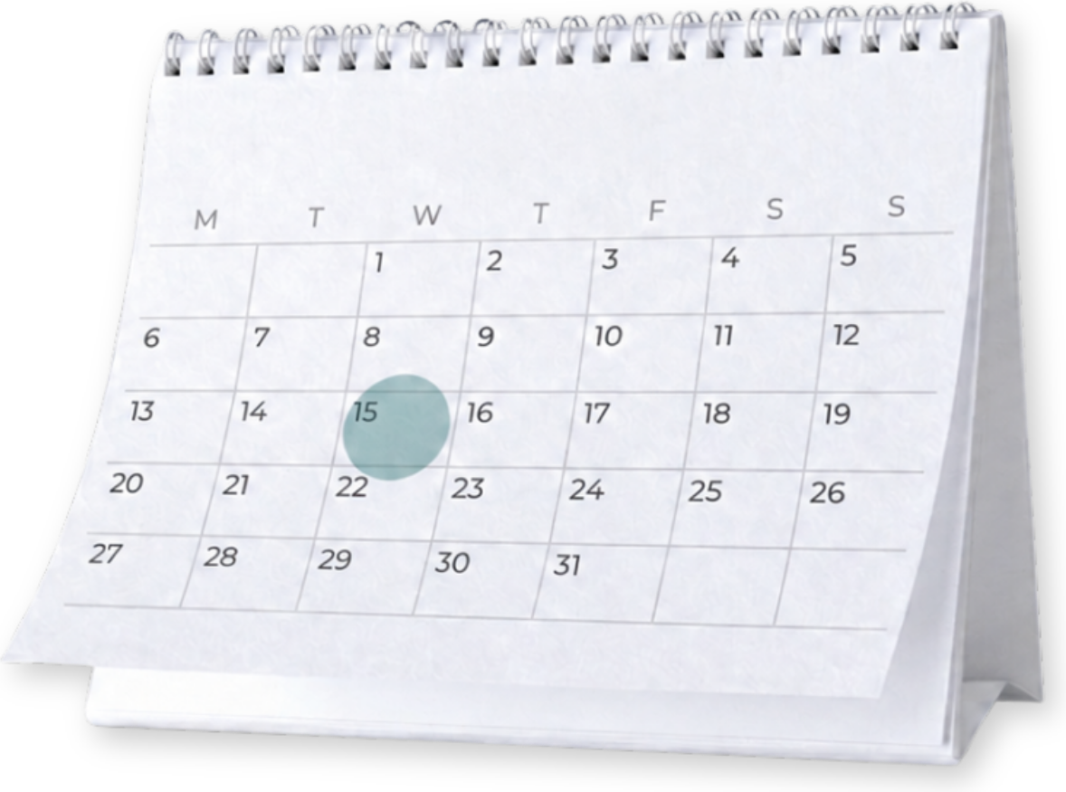 Un calendrier de bureau sur lequel une date de suivi est encerclée en turquoise