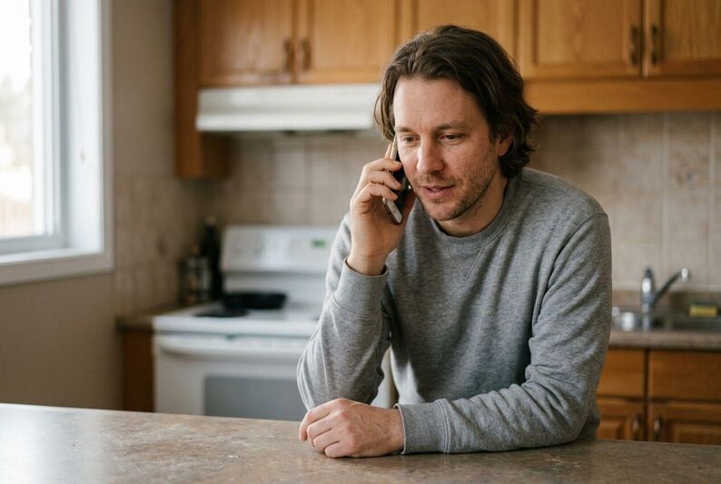 A man at home on a phone call with a licensed Canadian practitioner